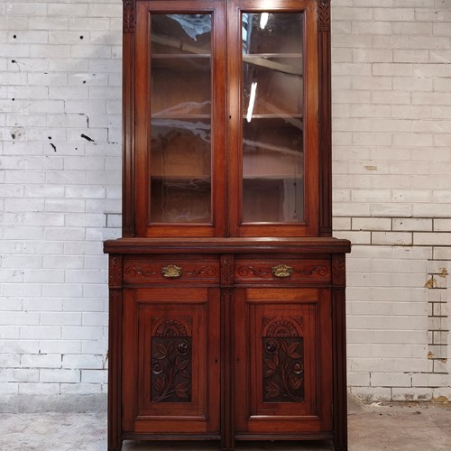 Antique Edwardian Art Noveau Walnut Bookcase On Cupboard