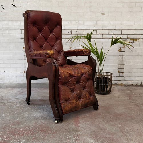 Antique Victorian Oak Reading Reclining Armchair