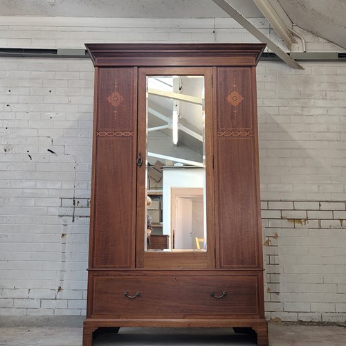 Antique Edwardian Inlaid Mahogany Single Hall Wardrobe 