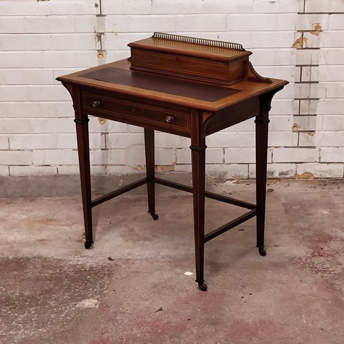 Antique Edwardian Inlaid Mahogany Ladies Writing Office Work Desk