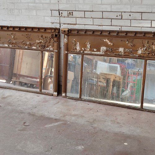 A Pair Of Heavily Distressed Regency Gilt Over Mantle Pier Mirrors 