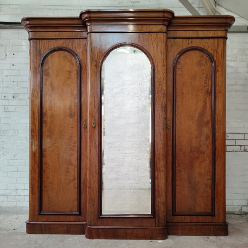 Antique Victorian Solid Mahogany Triple Wardrobe Armoire Compactum