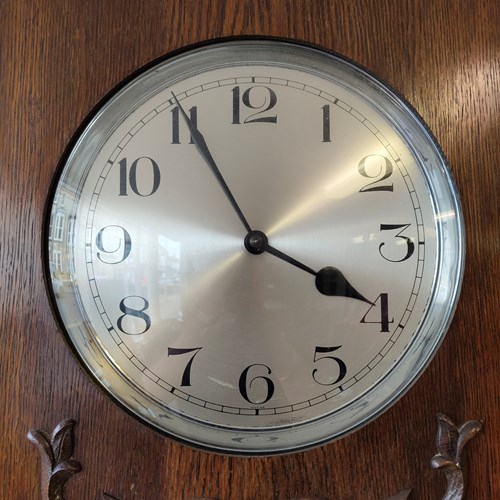 Antique Solid Oak Art Deco Chrome Long Case Grandfather Clock