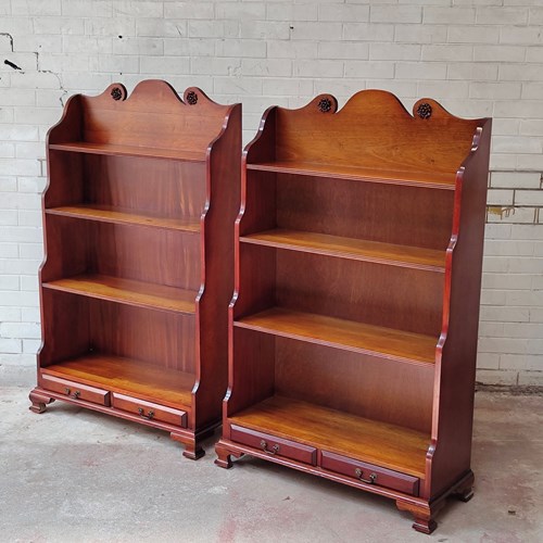 Matching Pair Of Regency Style Mahogany Waterfall Library Bookcases