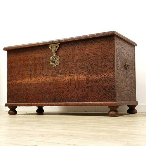 Hong Kong Carved Camphor Wood Chest 