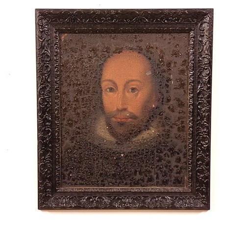 16Th Century Relic Oil Portrait Painting On Oak Panel Depicting Shakespeare 