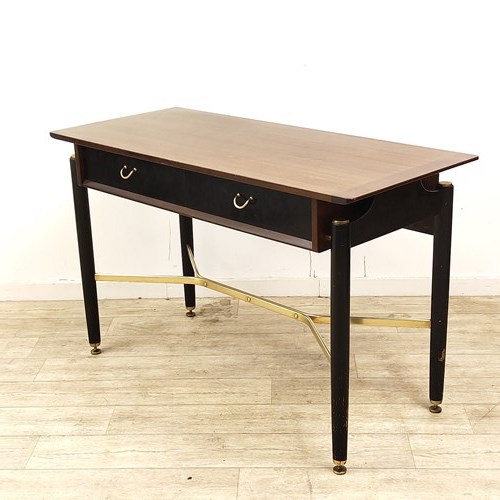 Mid Century G-Plan Tola, Ebonised And Brass Console Table Desk C.1958