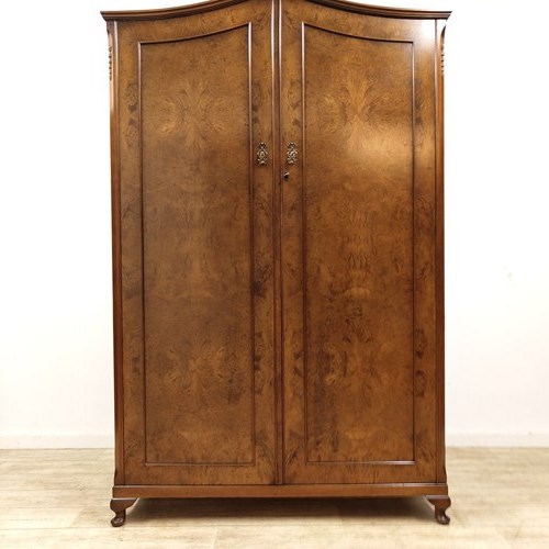 Antique Burr Walnut Double Wardrobe Armoire Compactum 