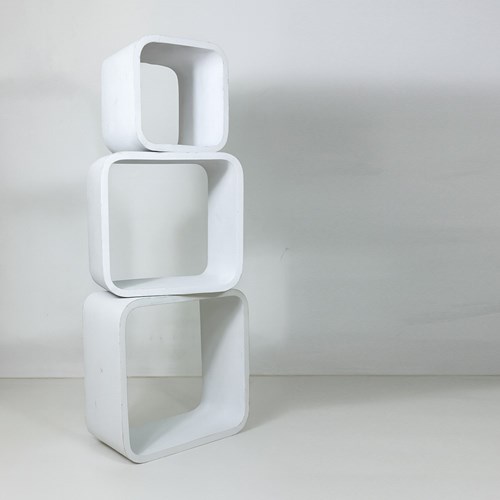 Original Mid Century Modern Wooden White Display Cube Shelves