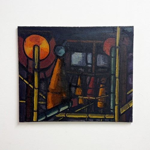 1960'S Mid Century Vintage Abstract Oil Painting On Canvas