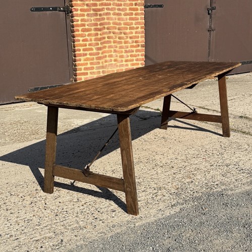 8FT Large Antique Pine Folding Trestle Table