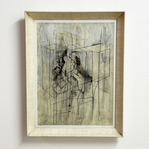 Mid Century Abstract In Ink And Acrylic Paint