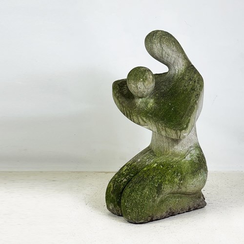  Weathered Abstract Stone Sculpture – Parent & Child Statue 