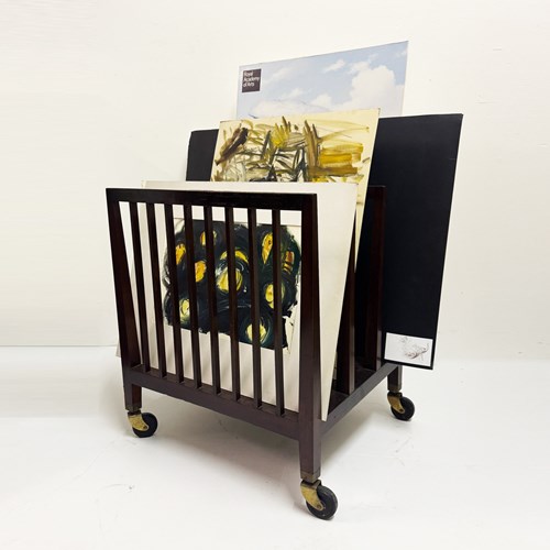 Vintage Mahogany Gallery Folio Display Rack Storage Trolley 