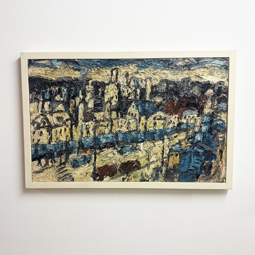 Barry De More, Large Street Scene Impasto Oil Painting