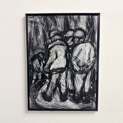 Barry De More, Yorkshire Miners - Vintage Expressive Charcoal Figurative Drawing
