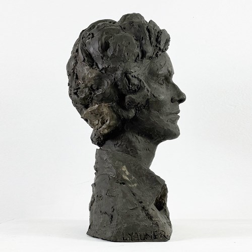 Mid Century Bust Sculpture, Signed L.Yauner