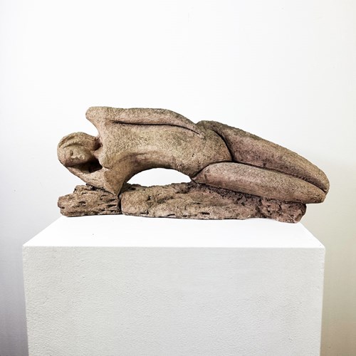 Large Mid-Century Ceramic Reclining Figure Sculpture | Modernist Stoneware