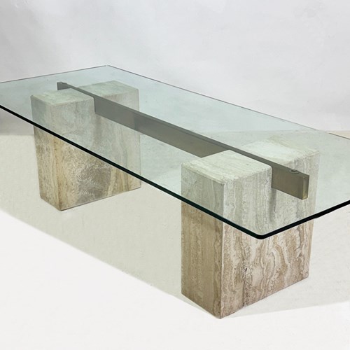 Vintage Artedi Italian Travertine & Glass Coffee Table 1970'S