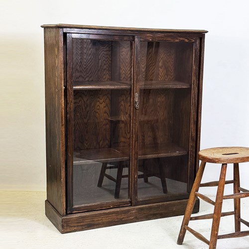 Antique Glass Display Cabinet, With Sliding Doors