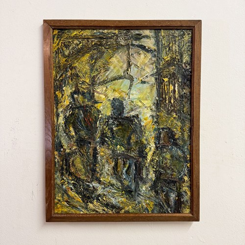 Mid-Century Abstract Textured Impasto Oil Painting 