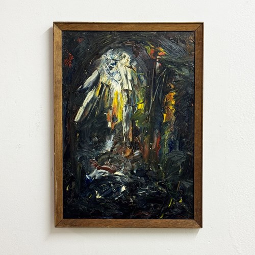 Mid-Century Abstract Oil Painting Textured Expressionist Modernist Artwork