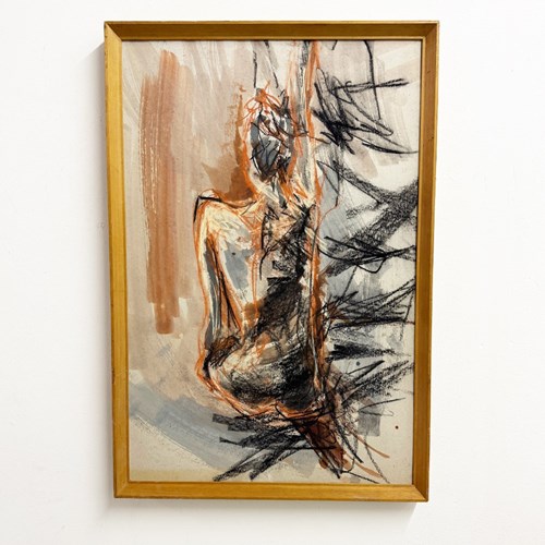 Felix Robbins - 1990'S Abstract Nude Sketch, Mixed Media Drawing