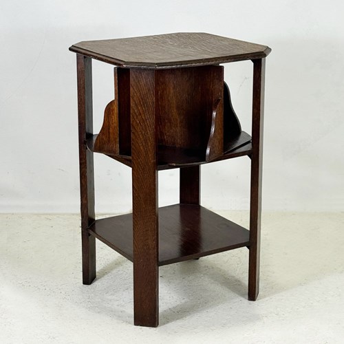 1920'S Hexagonal Side Table With Rotating Bookshelf