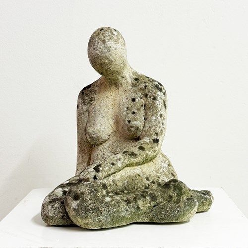 Signed Weathered Garden Statue - Manner Of Henry Moore