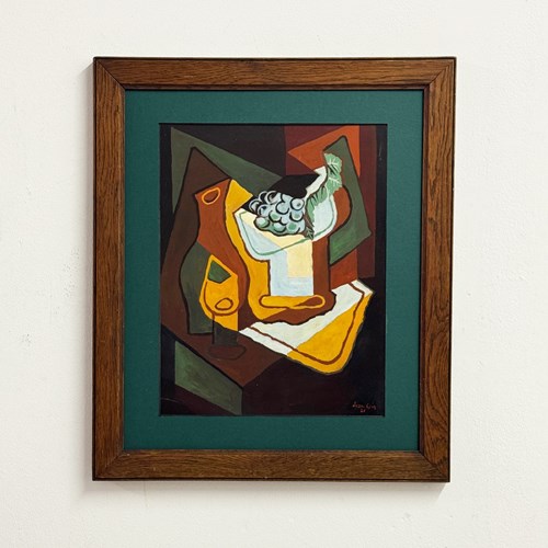 Vintage Cubist Still Life Oil Painting
