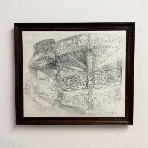 Keith Banks Original Fairground Waltzer Pencil Drawing C.1970S-1980S