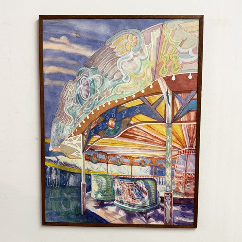 Large Keith Banks Original Fairground Waltzer Watercolour Painting