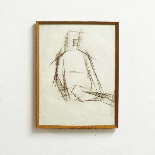 Scandinavian School, Mid-Century Cubist Figurative Study Drawing