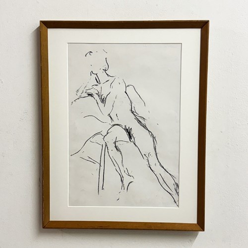 1970S Modernist Abstract Nude Female Figure Study Drawing