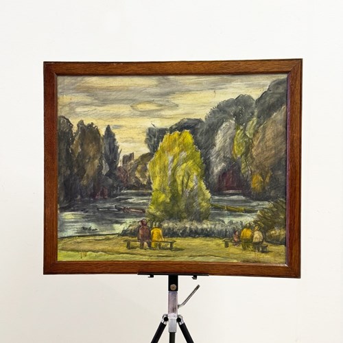 Mid-Century Park Scene Oil Painting, Owen Rowley