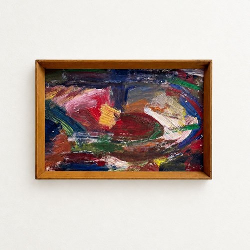 Mid-Century Swedish School Abstract Landscape Oil Painting