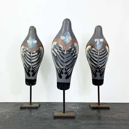 Vintage Metal Decoy Pigeons On Display Stands