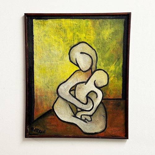 Paul Petit, Mid-Century Modernist Figurative Abstract Oil On Canvas Painting