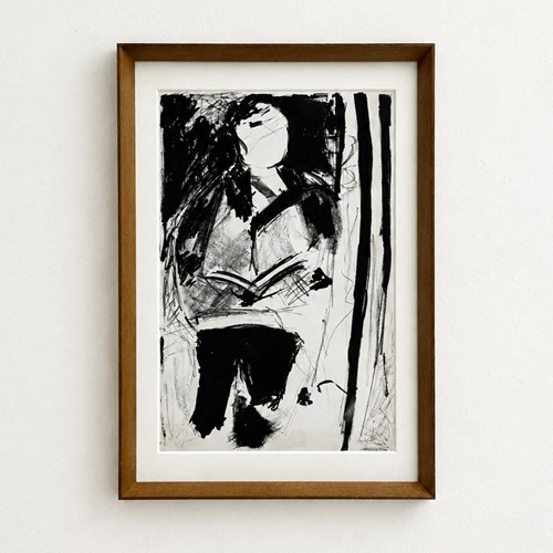 The Reader - Mid-Century Abstract Figurative Pen & Ink Drawing 