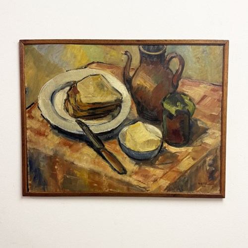 Pieter Nombluez Large 1940 Mid-Century Modern Still Life Oil Painting