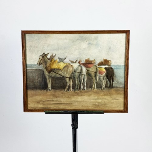 Watercolour Painting Of Donkey Rides At The Beach