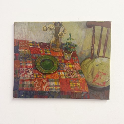 Mid-Century Still Life Oil Painting On Canvas 