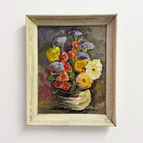 Hal Brooks, Mid-Century Vintage Floral Still Life Oil Painting