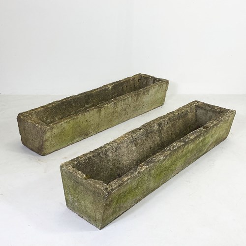 Pair Of Weathered Stone Troughs Planters