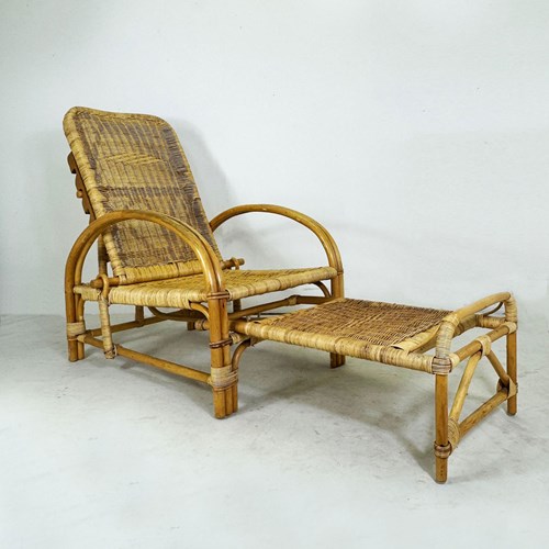 Mid Century Rattan And Bamboo Lounger Chair