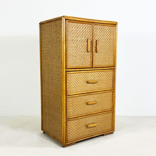 Mid Century Rattan And Bamboo Chest Of Drawers