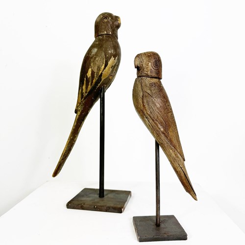 Vintage Carved Wooden Parrots