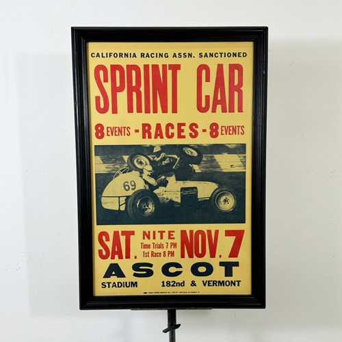 Vintage Advertising Poster Sprint Car Race At Ascot Park