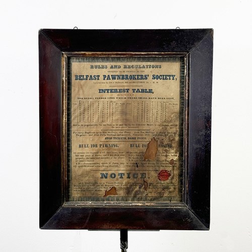 Belfast Pawnbroker Society, Framed Rules & Regulations, 1842