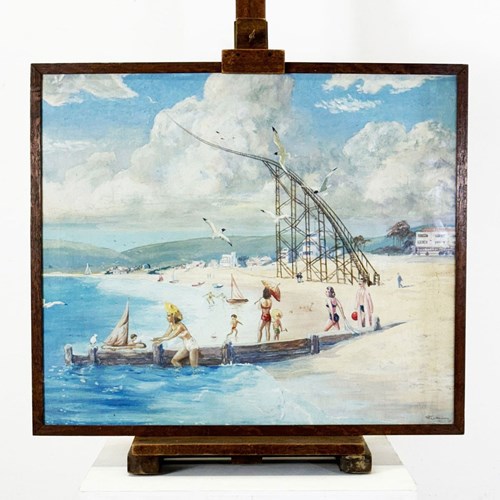 Signed Acrylic Painting, A 1950'S Day At The Beach